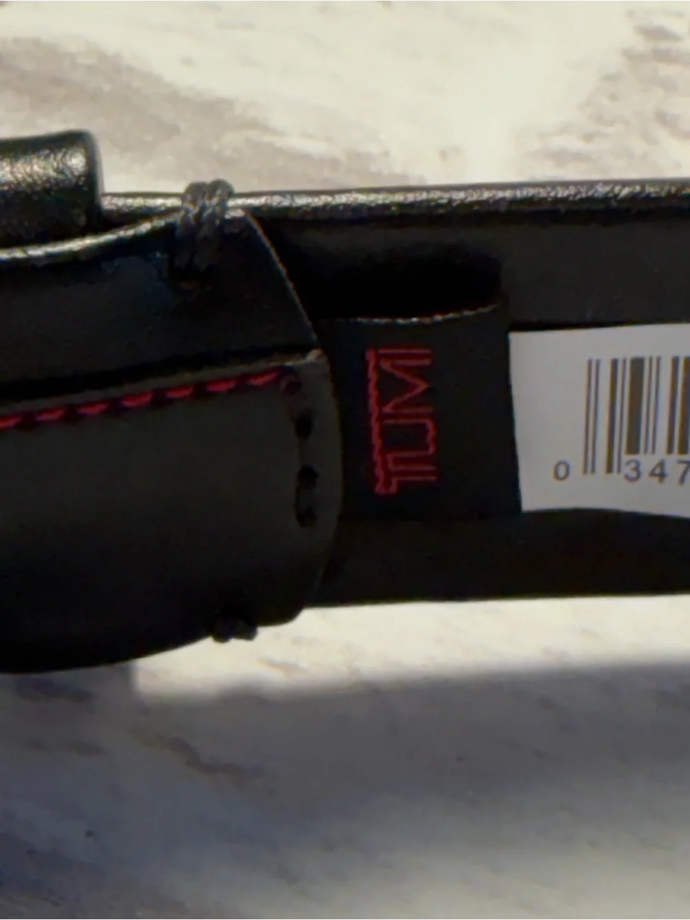 NWT TUMI Black Leather Ballistic Belt w/Red Trim Stitching Size 36 #09-9150-14
